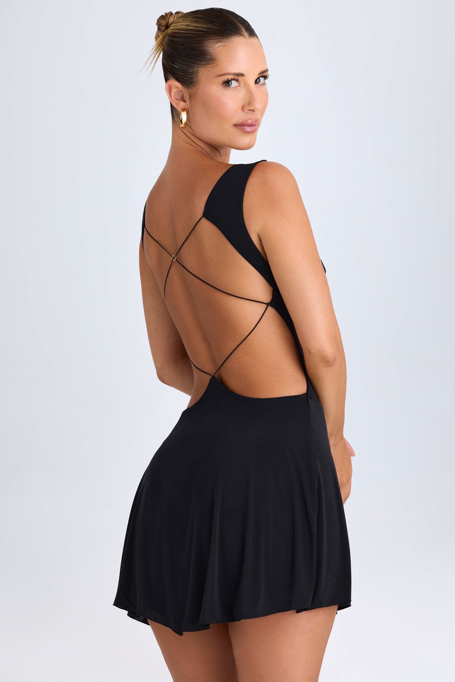 Plunge Cut-Out Mini Dress in Black