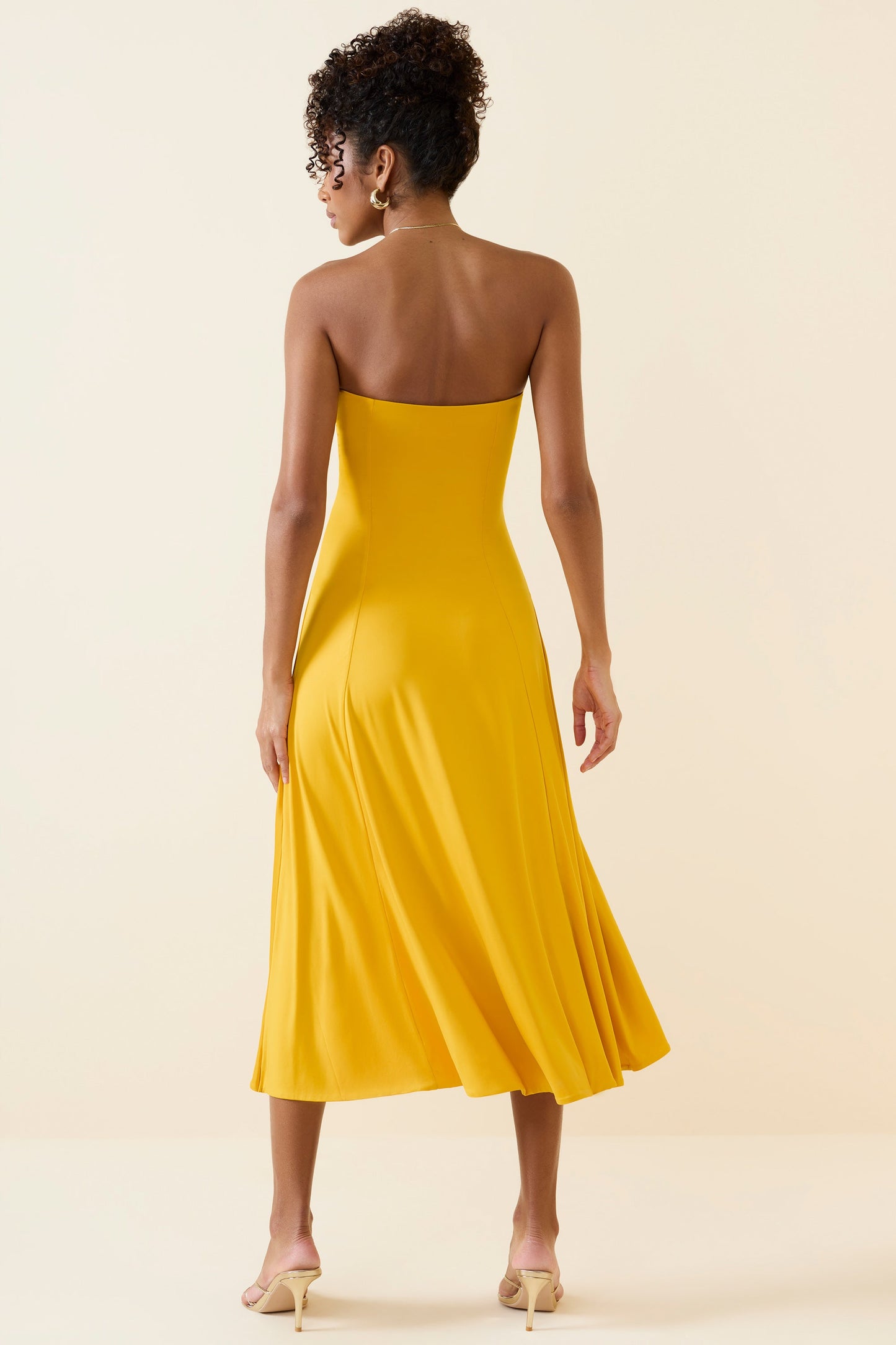 Slinky Jersey Strapless A-Line Midaxi Dress in Golden Yellow