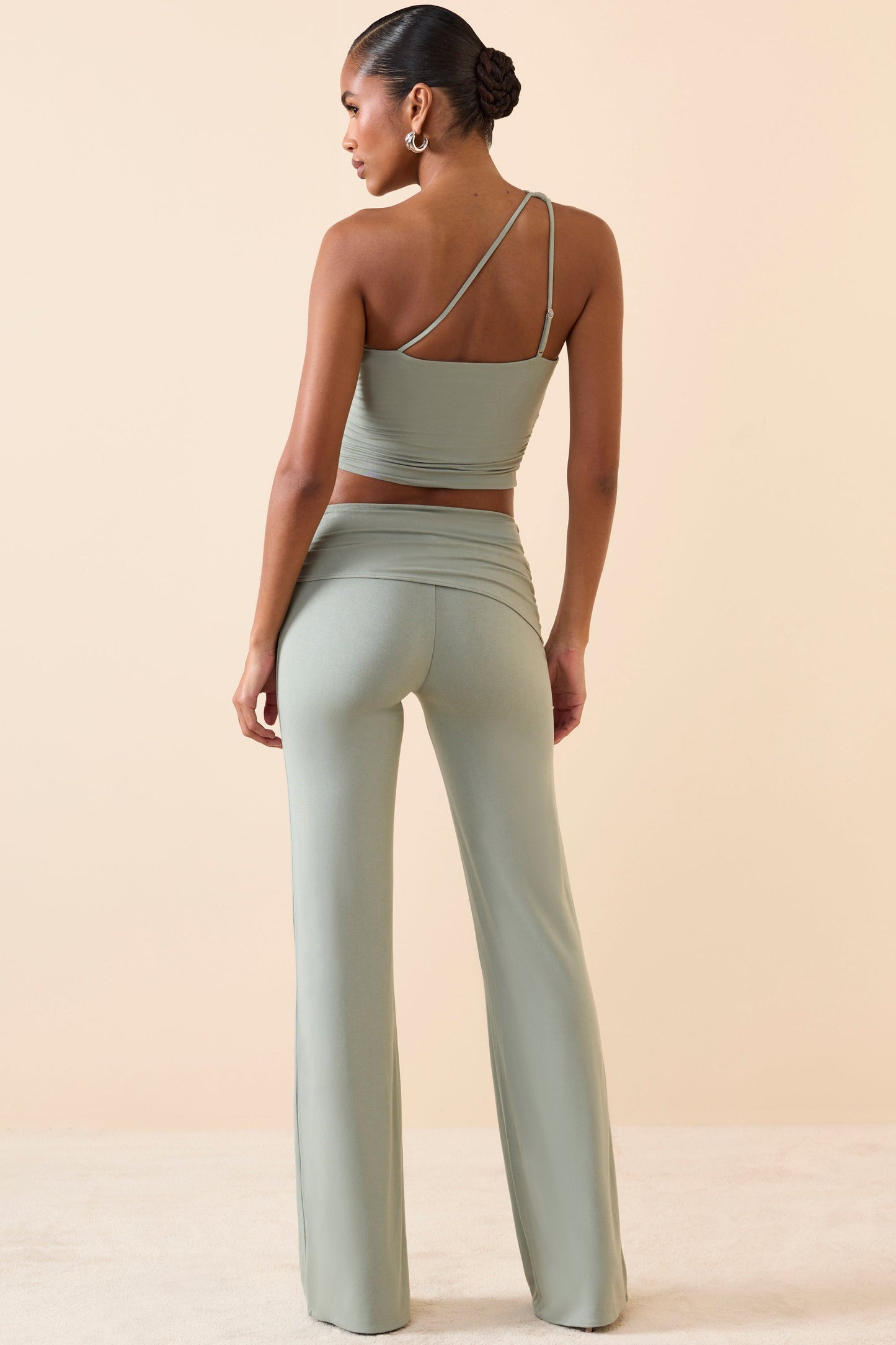 Mid-Rise Straight-Leg Trousers in Smoke Green