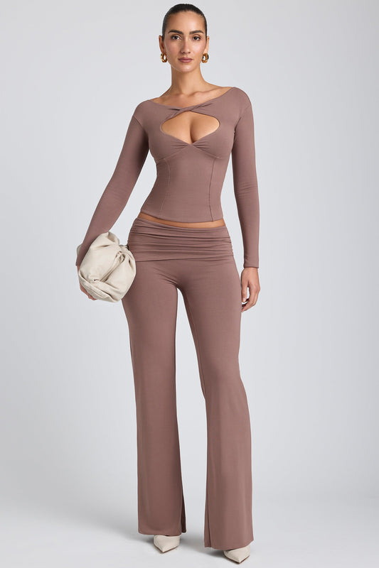 Mid-Rise Straight-Leg Trousers in Taupe