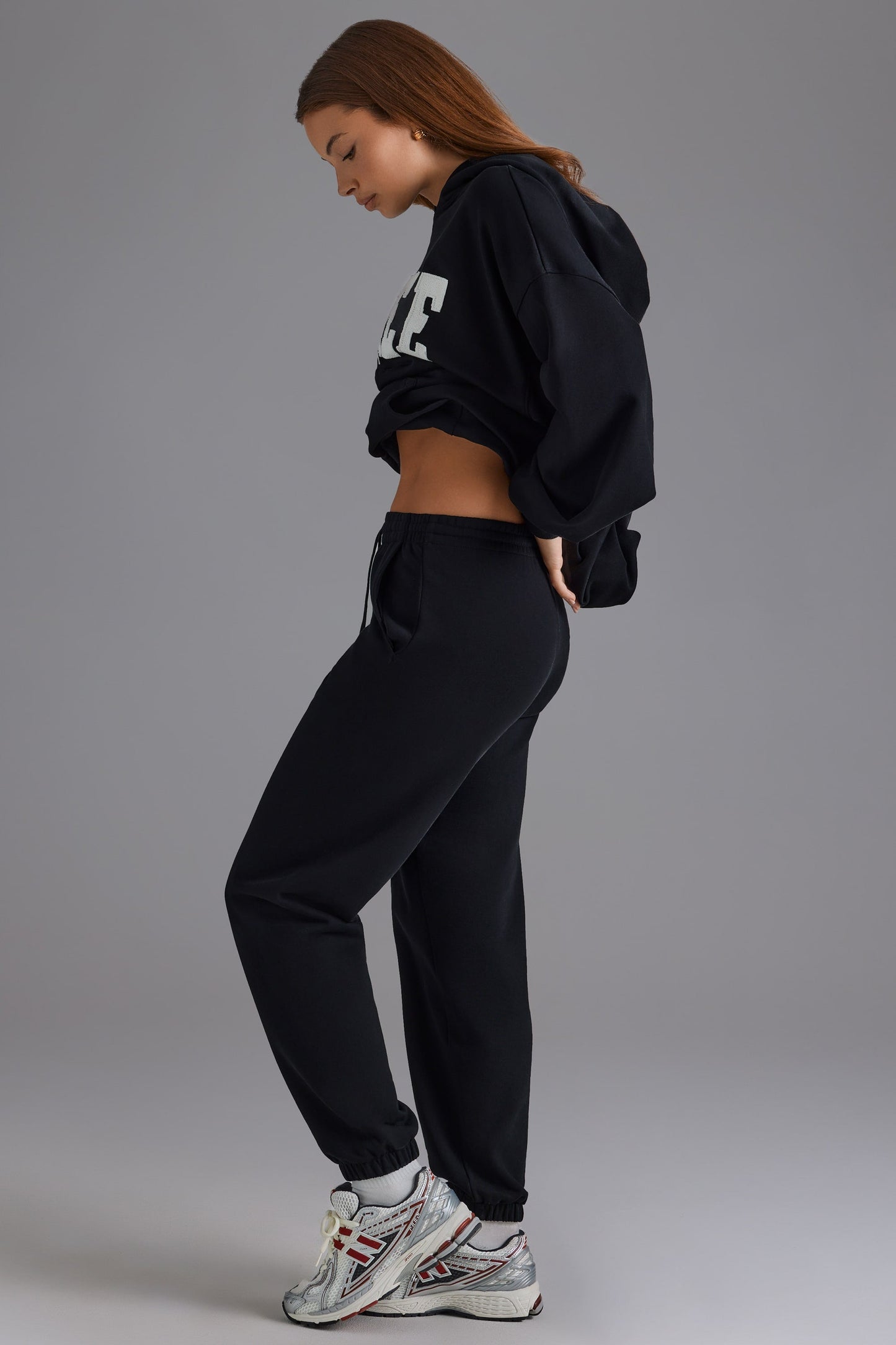 Soft Cotton Jersey Relaxed Mid-Rise Joggers in Black