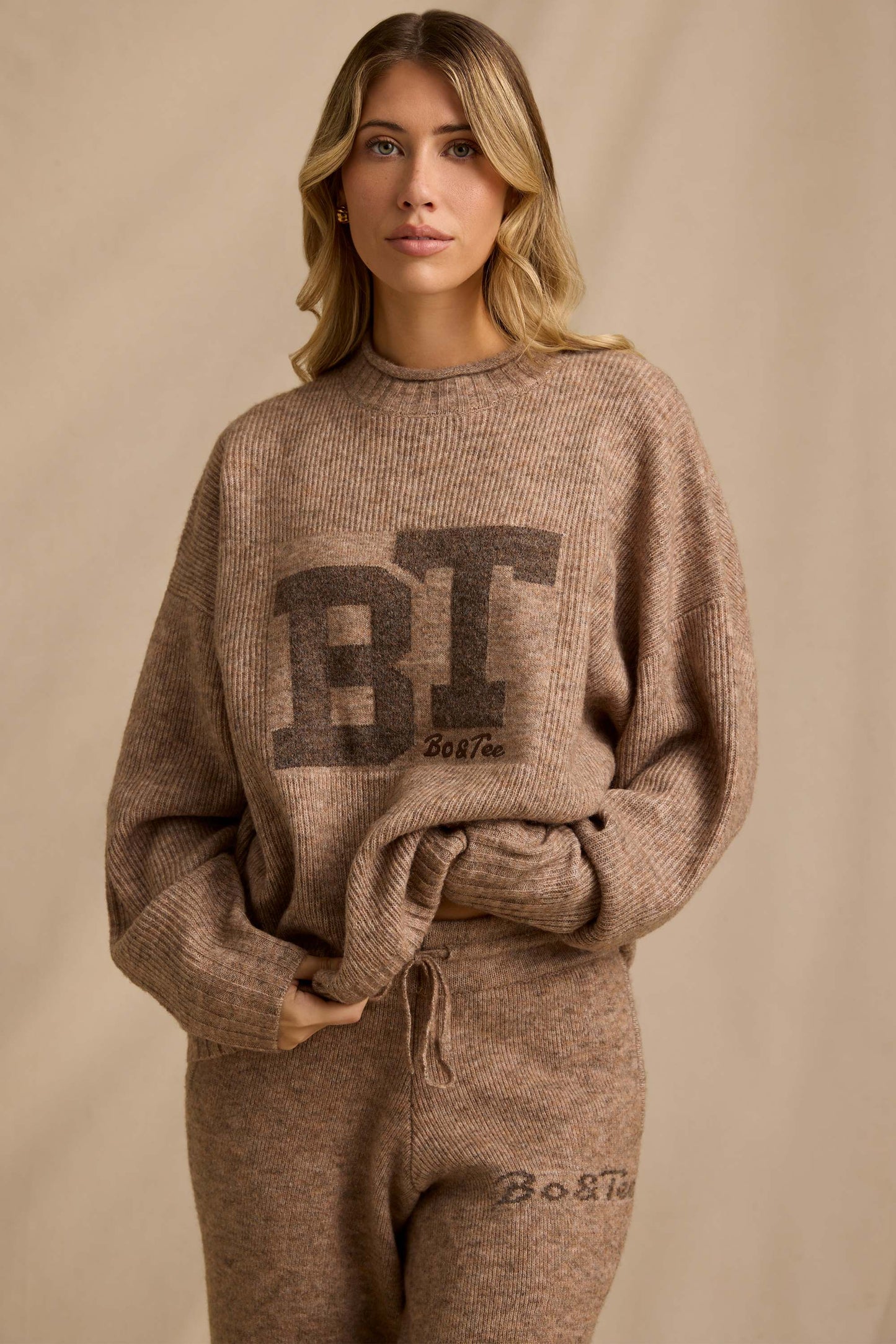 Oversized Knit Jumper in Brown Marl