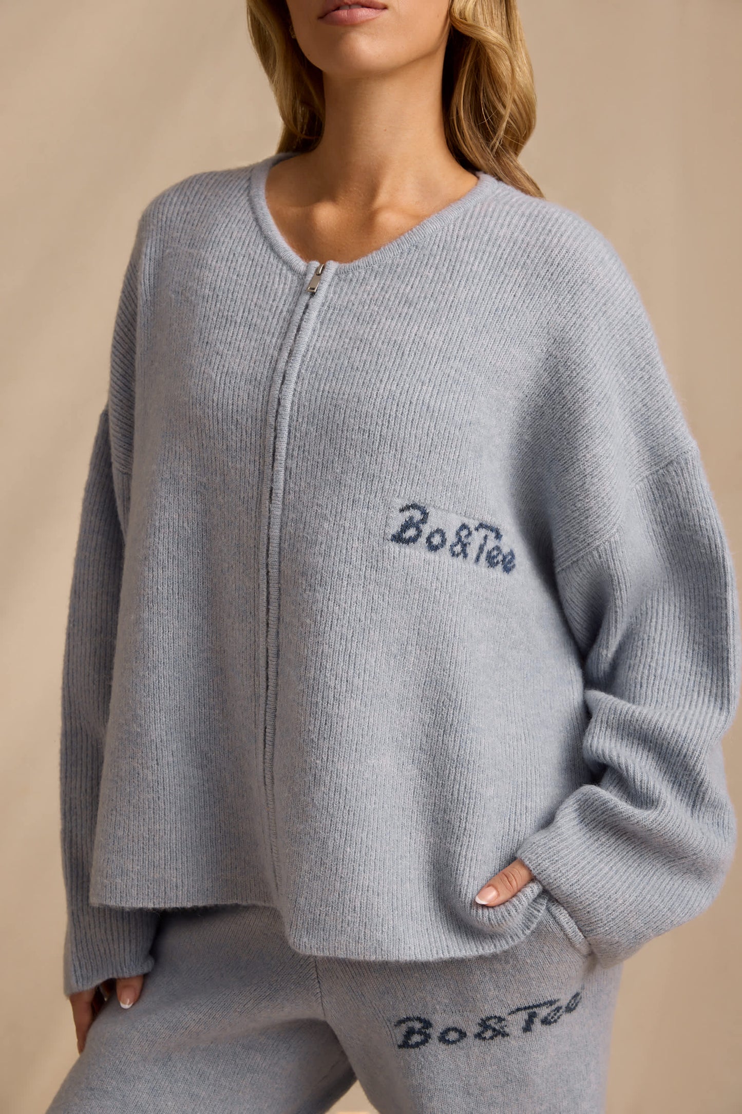 Oversized Zip-Up Cardigan in Soft Blue