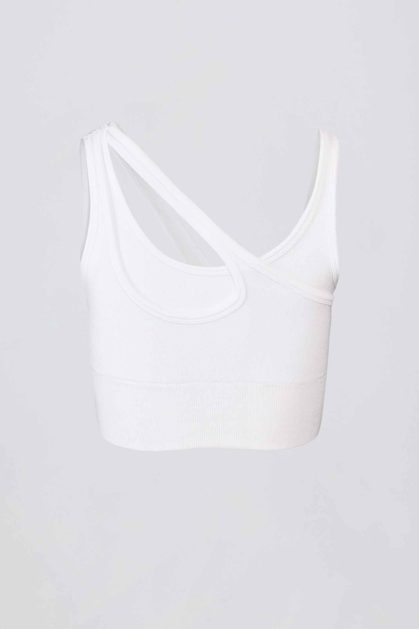 Seamless Soft Rib Asymmetric Sports Bra in White
