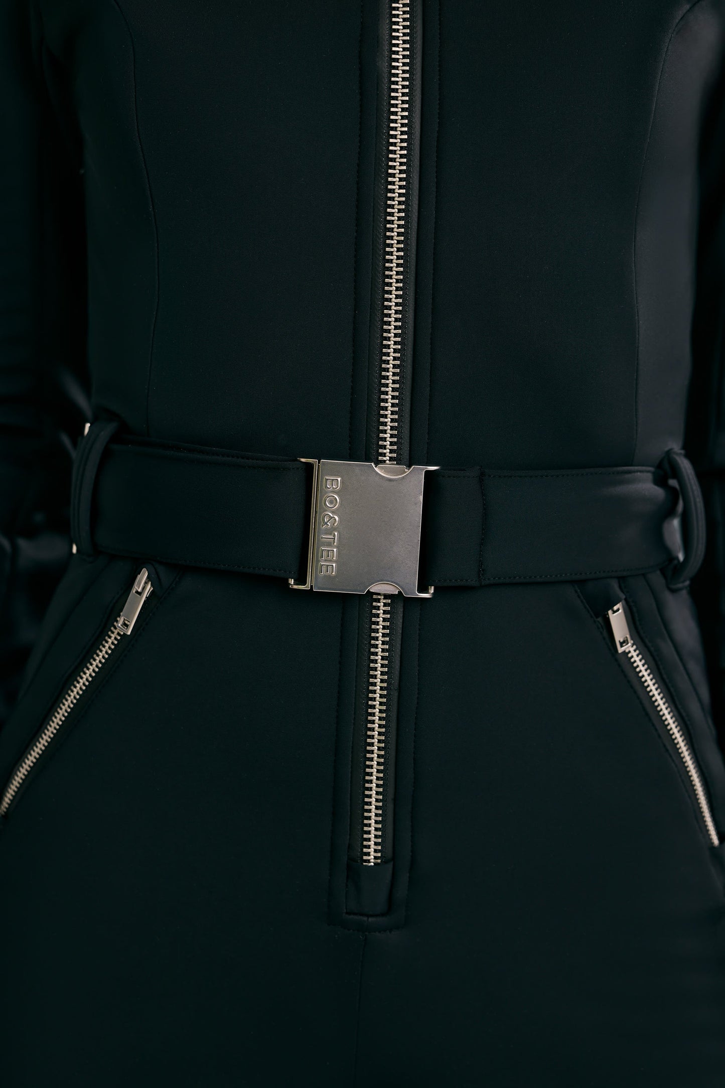 Fleece-Lined Belted Ski Suit in Black
