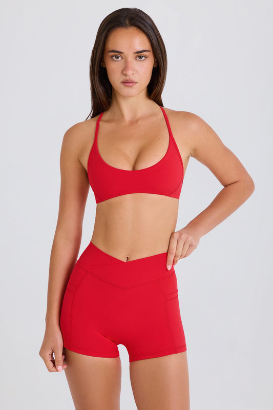 Soft Active Crossover Pocket Shorts in Strawberry Red