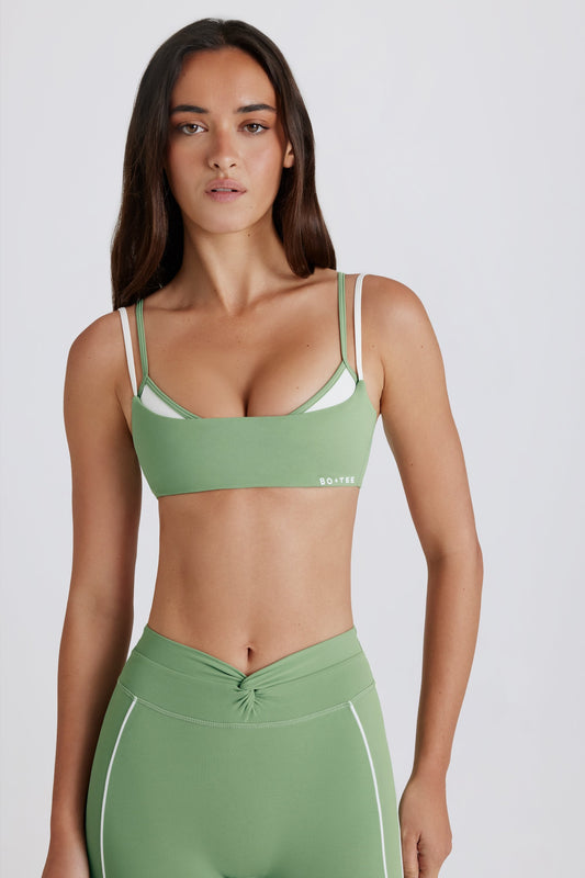 Soft Active Twist-Back Layered Sports Bra in Green