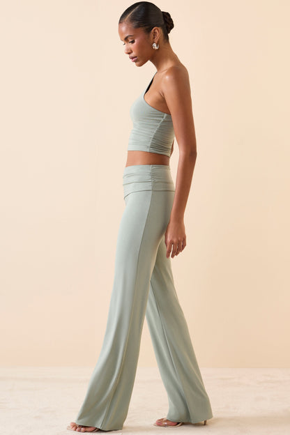 Mid-Rise Straight-Leg Trousers in Smoke Green