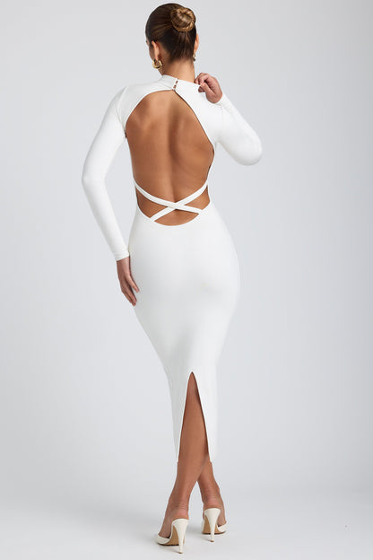 Modal Cross-Back Midaxi Dress in White