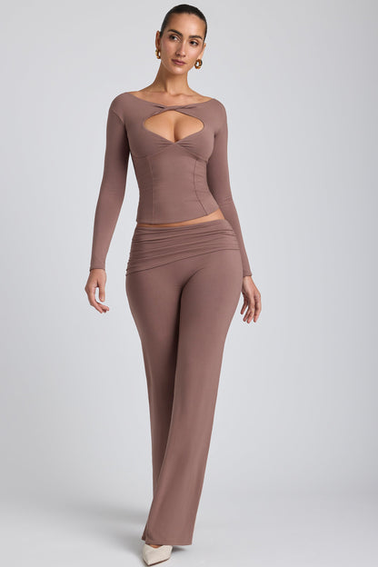 Mid-Rise Straight-Leg Trousers in Taupe