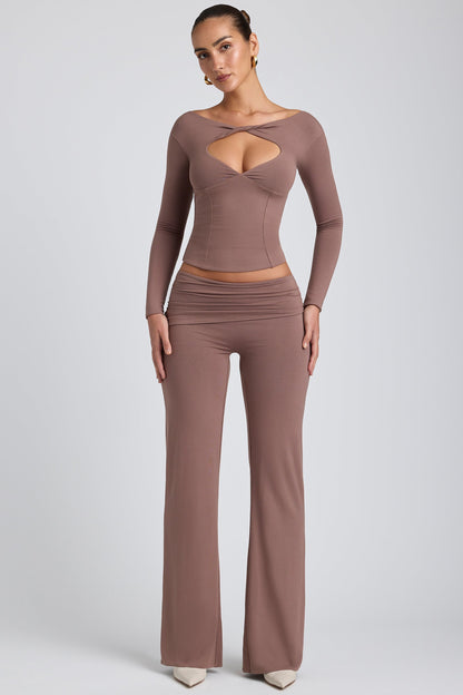 Mid-Rise Straight-Leg Trousers in Taupe