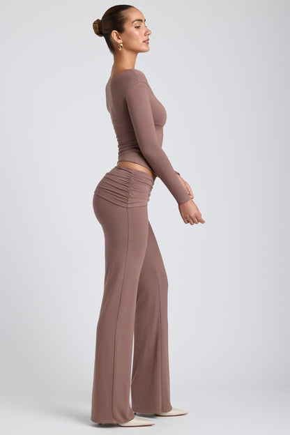 Mid-Rise Straight-Leg Trousers in Taupe