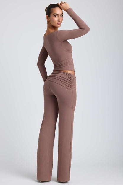 Mid-Rise Straight-Leg Trousers in Taupe