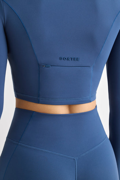 Soft Active Half Zip Crop Top in Washed Navy