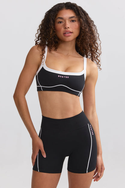 Soft Active Contrast-Trim Mini Shorts in Black