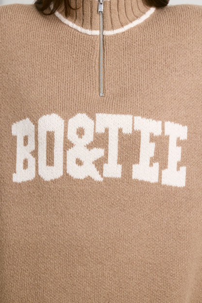 Oversized Quarter-Zip Chunky-Knit Jumper in Espresso