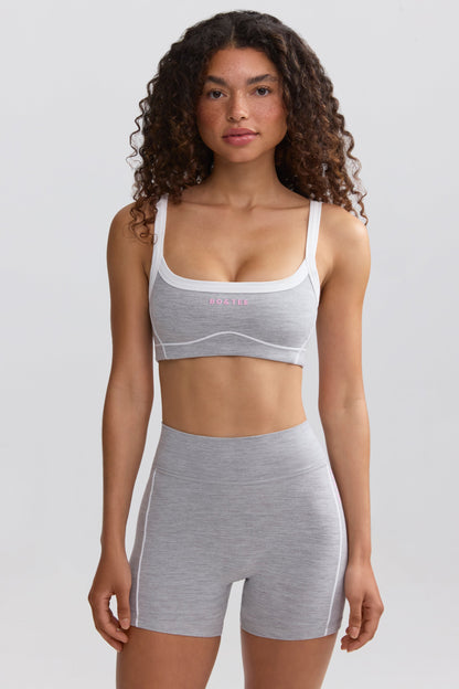 Soft Active Contrast-Trim Mini Shorts in Marl Grey