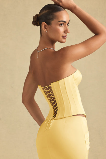 Lace-Up Corset Top in Pastel Yellow