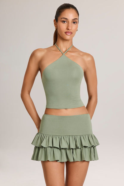 Modal Ruffle Mid-Rise Mini Skirt in Sage Green