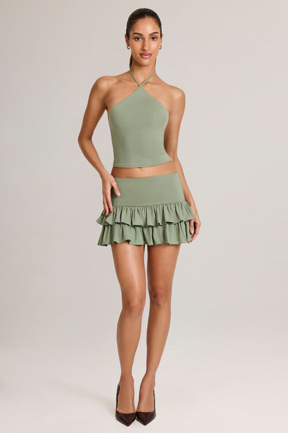 Modal Ruffle Mid-Rise Mini Skirt in Sage Green