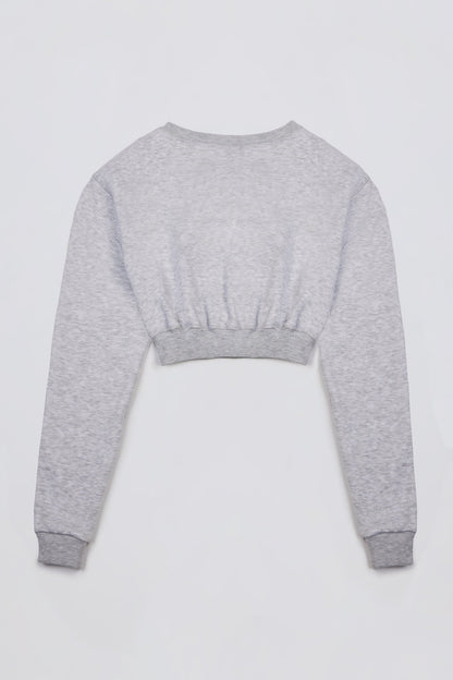 Button-Up Cropped Cardigan in Grey Marl