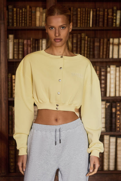 Button-Up Cropped Cardigan in Soft Yellow