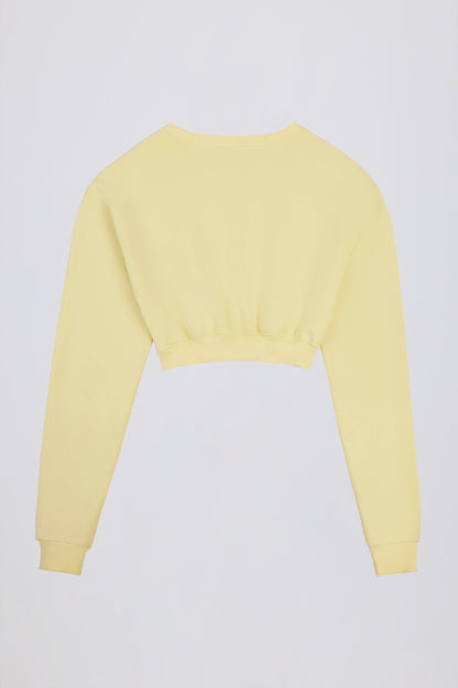 Button-Up Cropped Cardigan in Soft Yellow