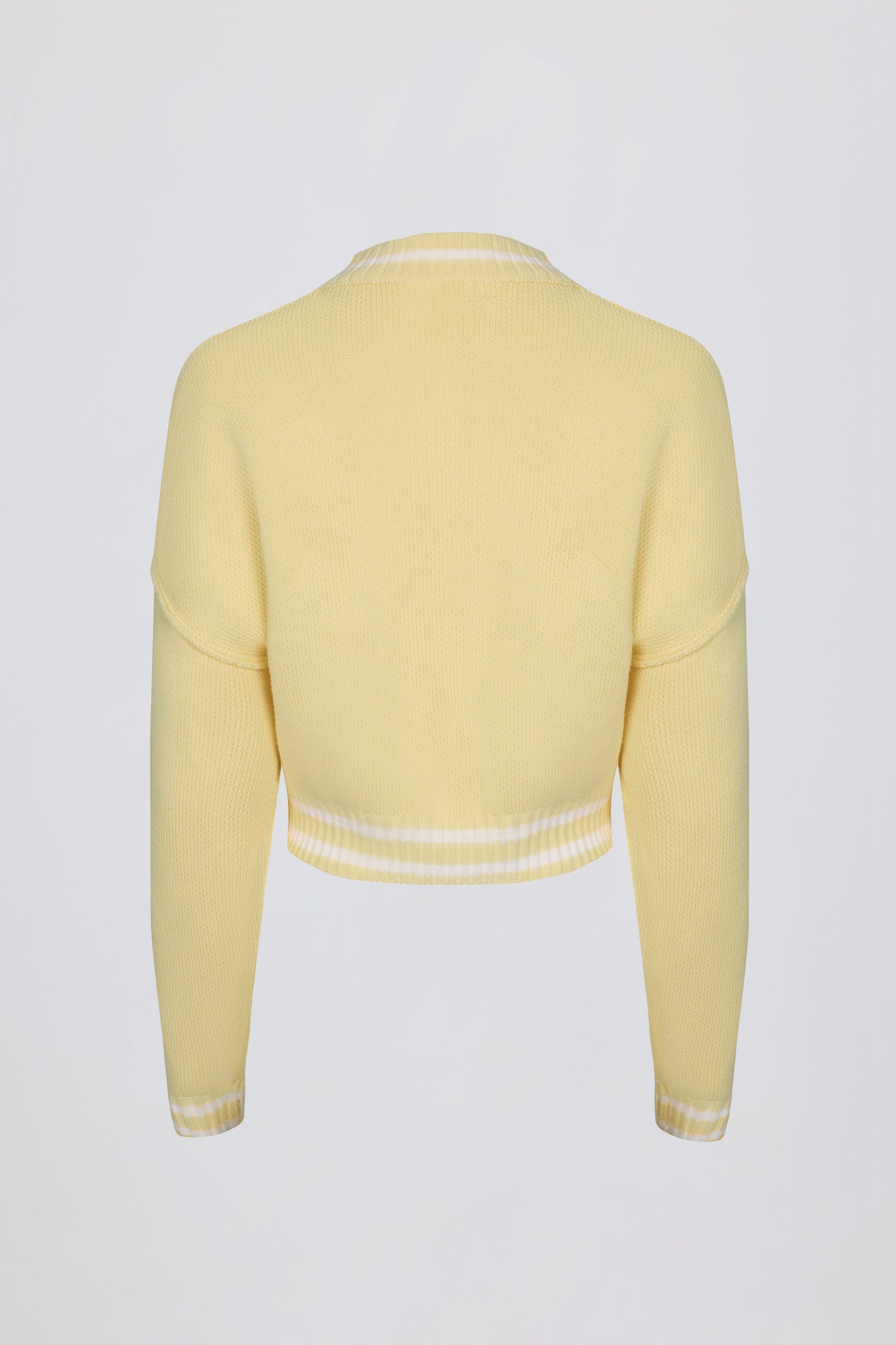 Button-Up Cropped Knit Cardigan in Soft Yellow