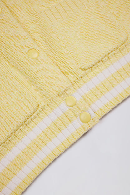 Button-Up Cropped Knit Cardigan in Soft Yellow