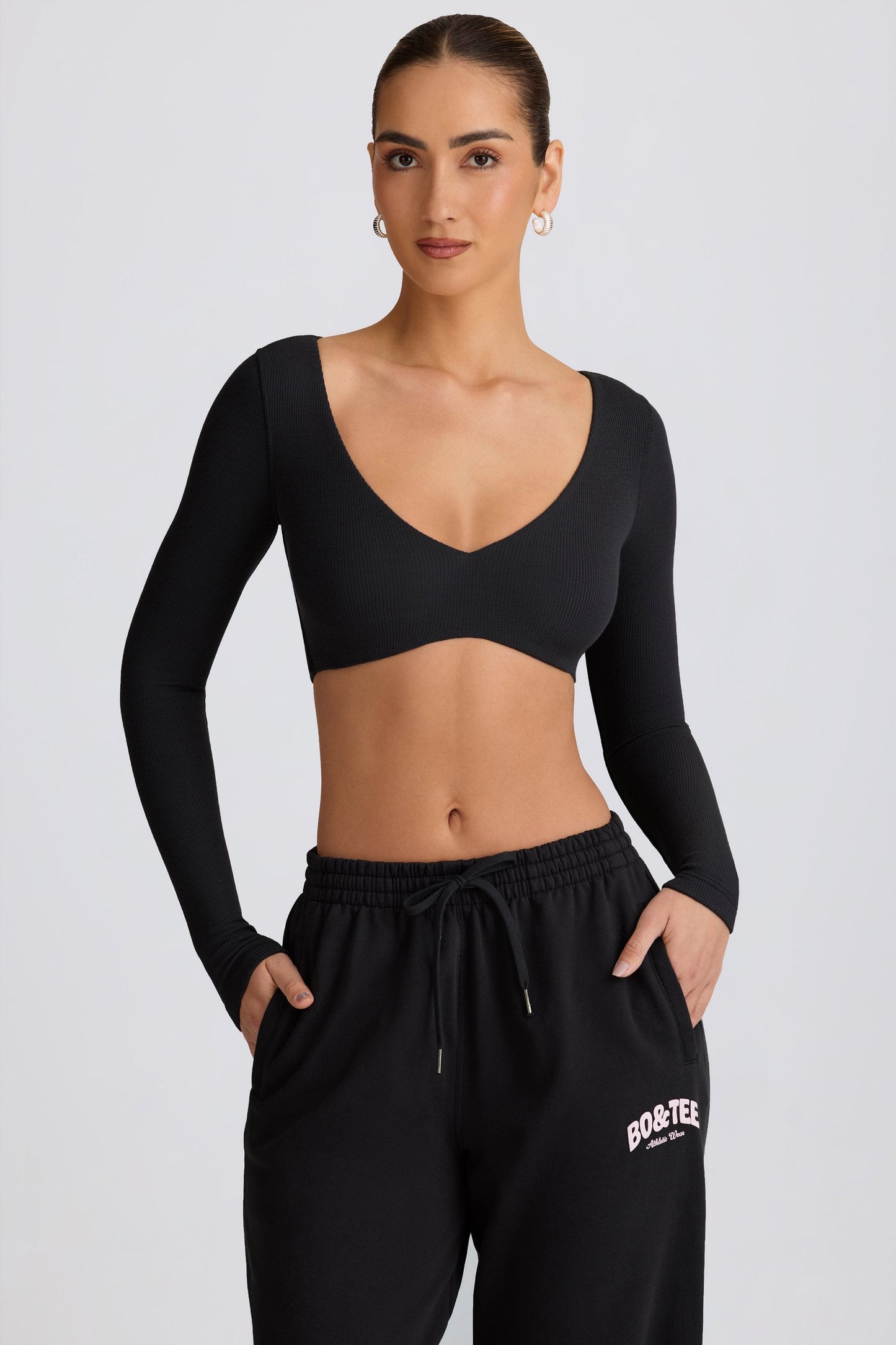 Ribbed Modal Long-Sleeve Crop Top in Black