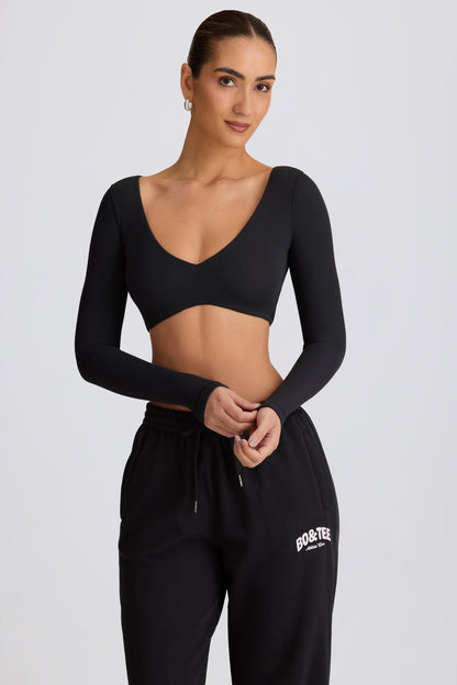 Ribbed Modal Long-Sleeve Crop Top in Black