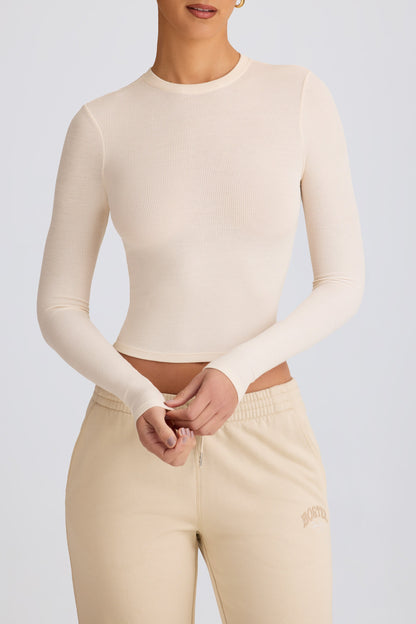 Ribbed Modal Long-Sleeve Top in Ecru