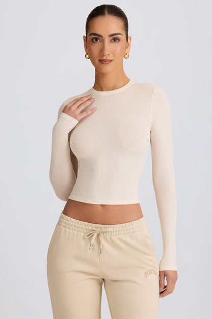 Ribbed Modal Long-Sleeve Top in Ecru