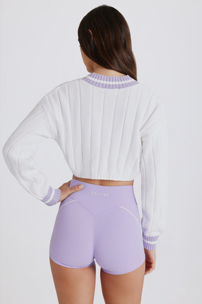 Cable Knit Cotton Cropped Jumper in Lilac Ivory