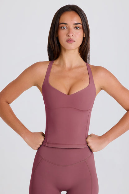 Cross-Back Longline Tank Top in Acai