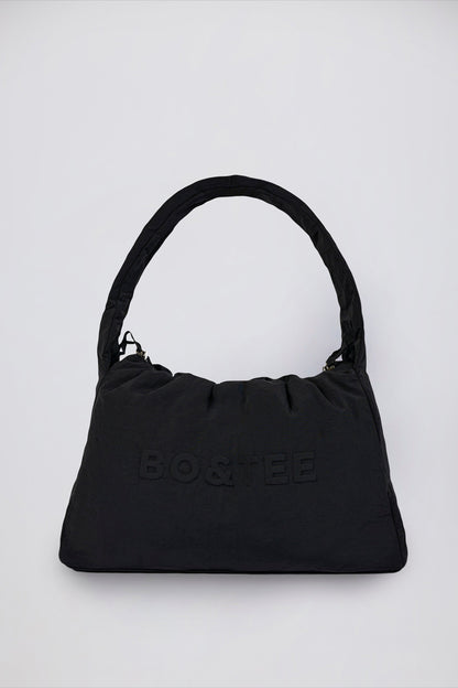 Drawstring Puffer Tote Bag in Black