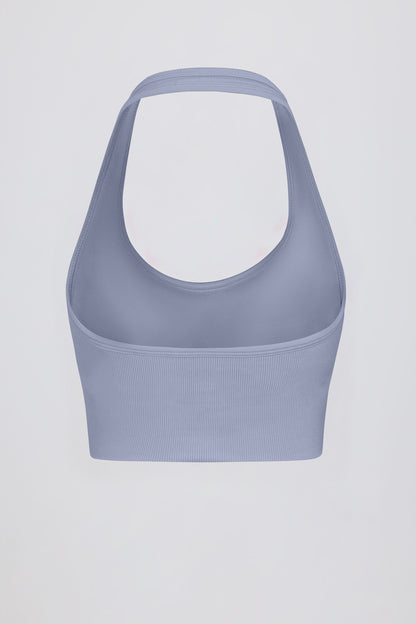 Define Luxe Halterneck Sports Bra in Blue Grey