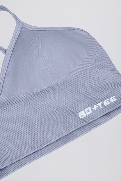 Define Luxe V-Neck Sports Bra in Blue Grey