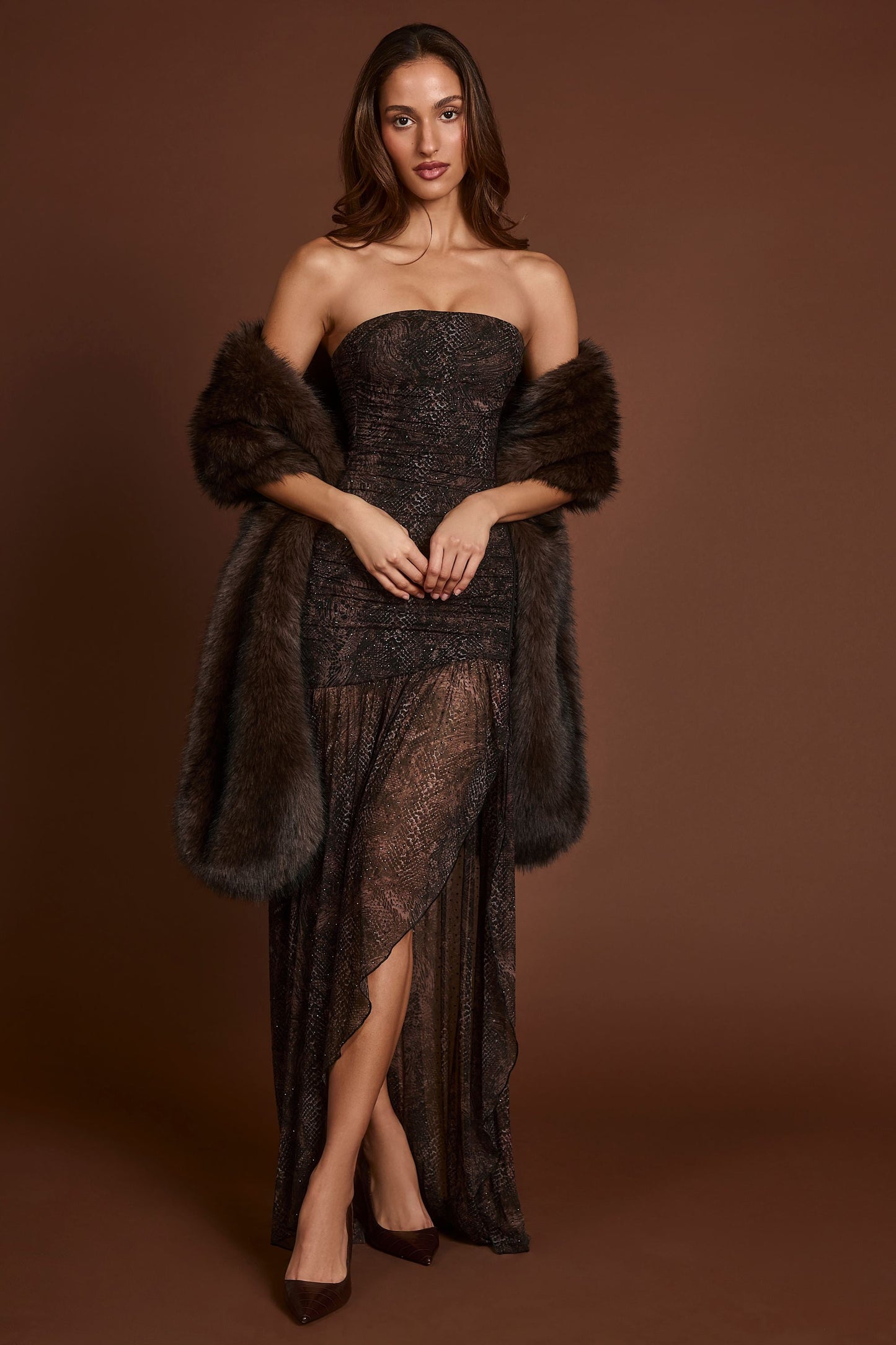 Faux Fur Stole in Brown