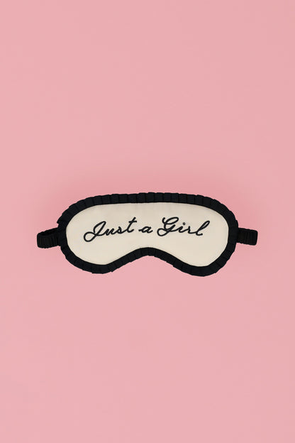 Ruffle-Trim Embroidered Eye Mask in Ivory