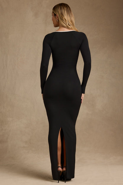 Modal Contrast-Trim Maxi Dress in Black