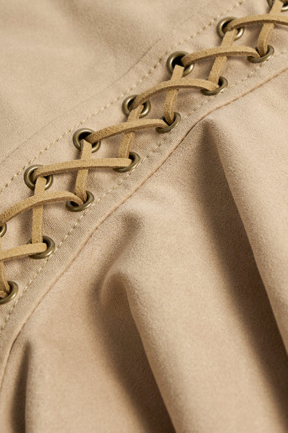 Lace-Up Tiered Corset Mini Dress in Tan