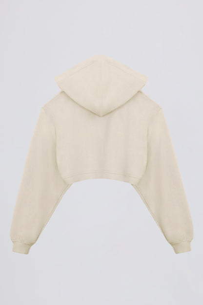 Brushed Jersey Hooded Cropped Shrug in Ecru