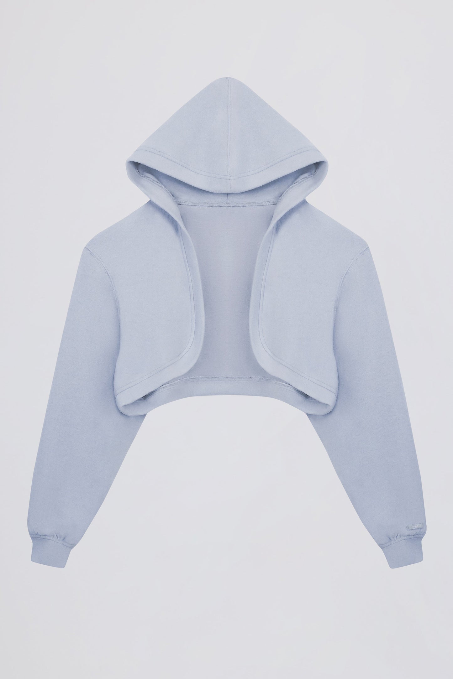 Brushed Jersey Hooded Cropped Shrug in Soft Blue