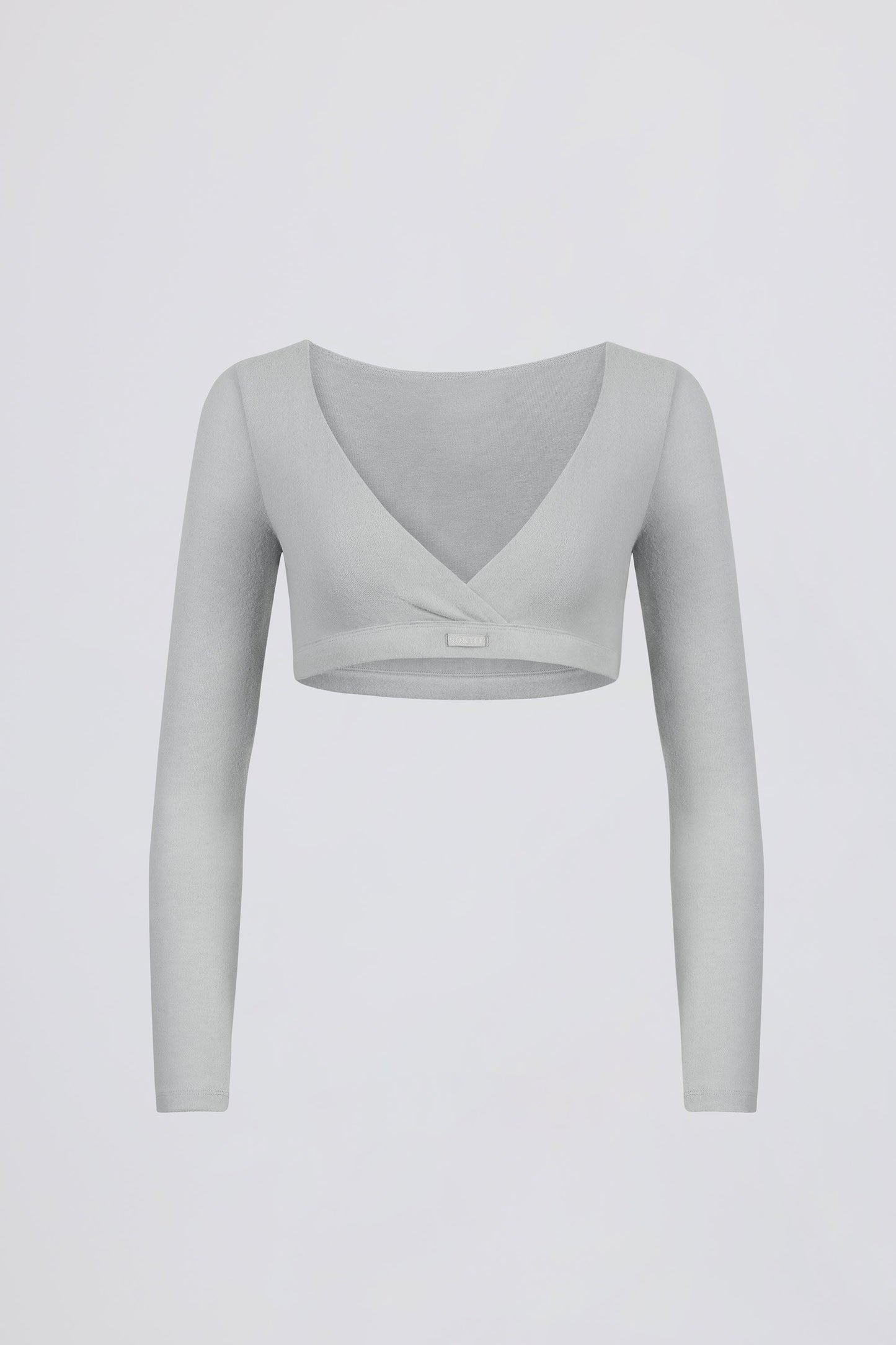 Brushed Jersey Wrap Crop Top in Fog Grey