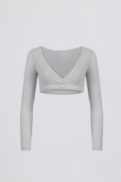 Brushed Jersey Wrap Crop Top in Fog Grey