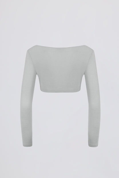 Brushed Jersey Wrap Crop Top in Fog Grey