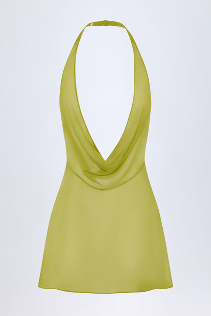 Cowl-Neck Backless Mini Dress in Olive Green