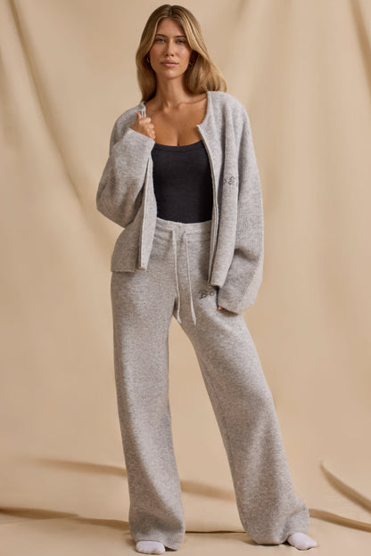 Oversized Zip-Up Cardigan in Ice Marl