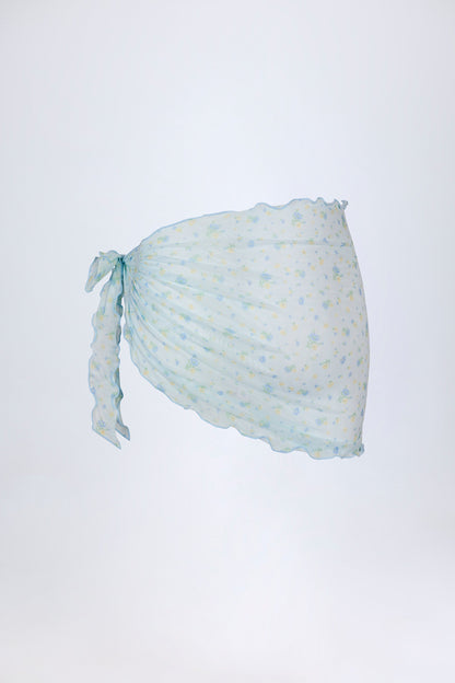 Side-Tie Sarong in Blue Floral